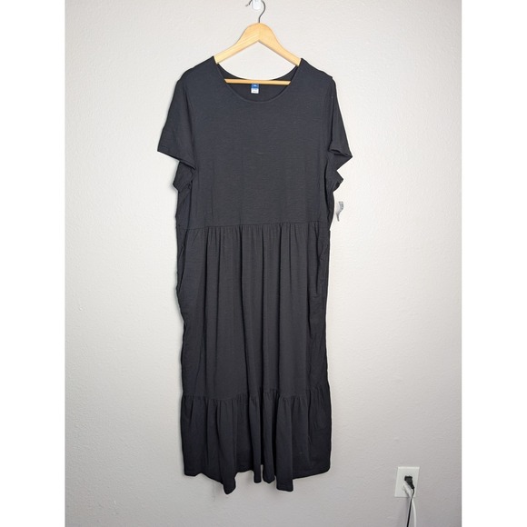Old Navy Dresses & Skirts - Old Navy T Shirt Dress Womens 2XL Black Maxi Ruffle Jersey Short Sleeve Crewneck